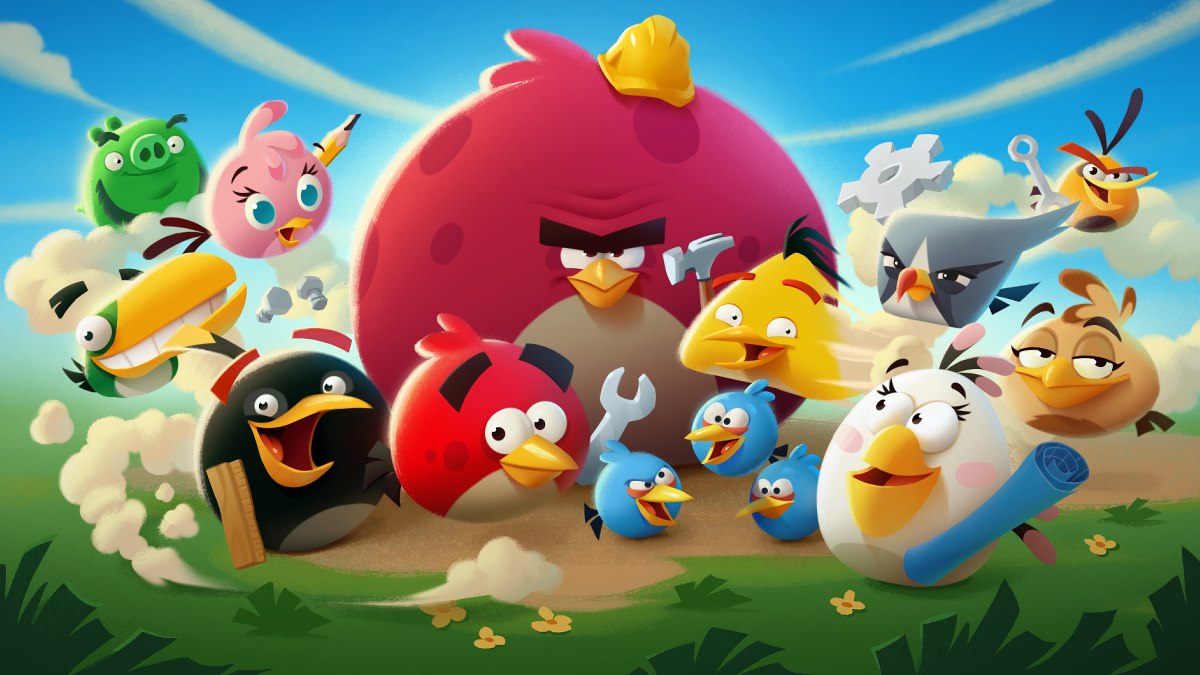 A group of birds stood together in Angry Birds 2.