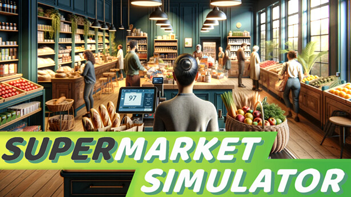 Supermarket Simulator Official Artwork showing an employee looking over the store.