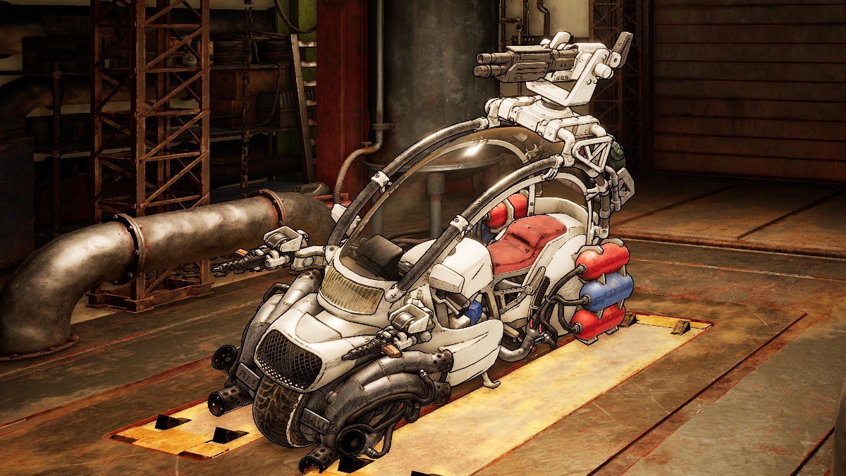 Sand Land motorcycle in vehicle garage