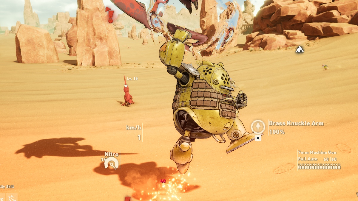 Sand Land battle armor vehicle using punch attack